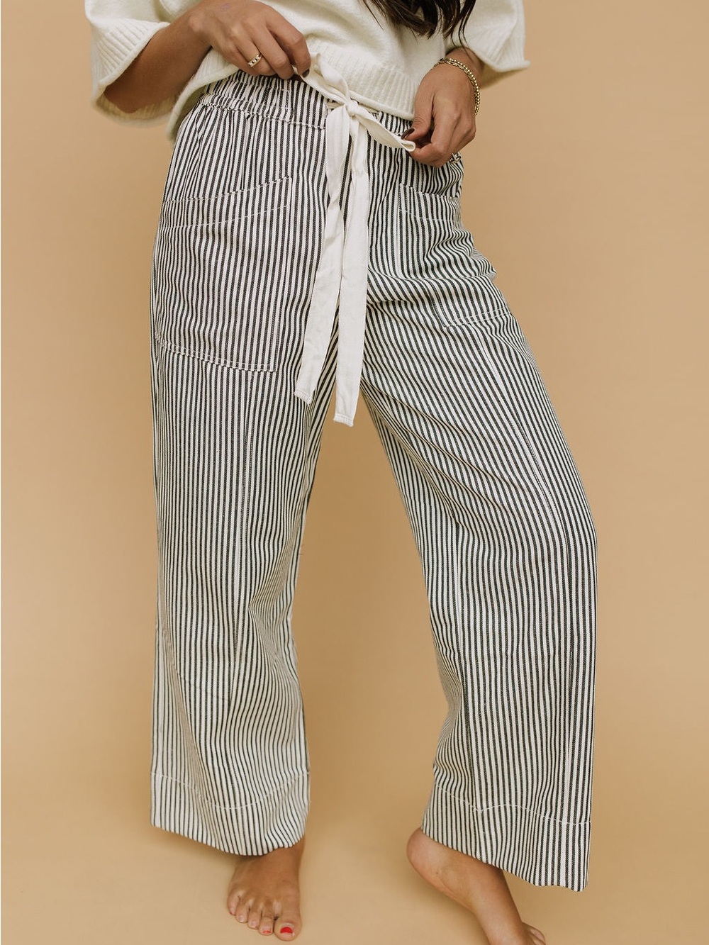 Brand new, never worn Striped Wide-Leg Drawstring Pants - Black & White